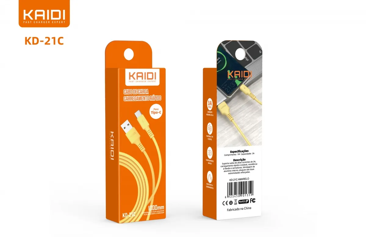 Cabo USB para Tipo-C Kaidi KD-21C 100cm