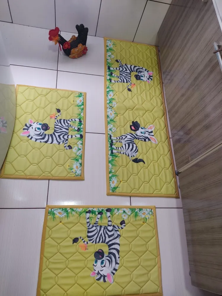 Jogo de Tapetes de Cozinha Antiderrapante Com 3 Peças - Zebra