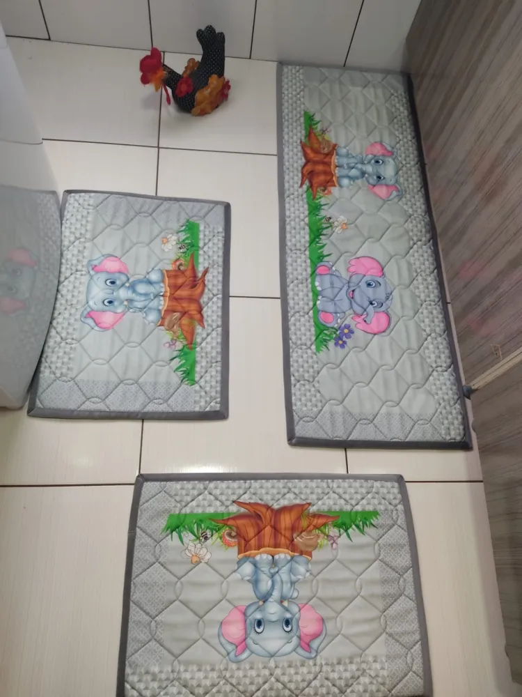 Jogo de Tapetes de Cozinha Antiderrapante Com 3 Peças - Elefante Imagem