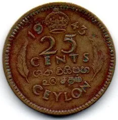 Ceilão - 1943 - 25 Cents