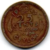 Ceilão - 1943 - 25 Cents