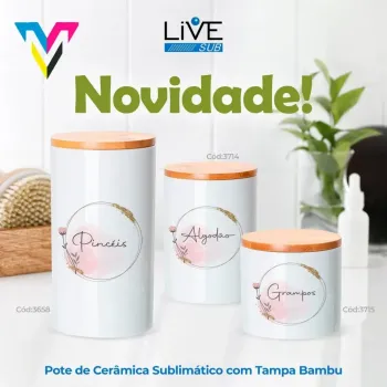 Potes de Cerâmica com Tampa Bambu para Sublimação 16oz  25oz e 30oz   PRÉ VENDA - Foto 2