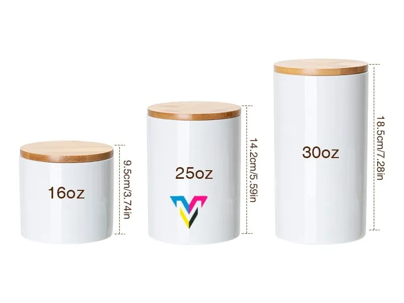 Potes de Cerâmica com Tampa Bambu para Sublimação 16oz  25oz e 30oz   PRÉ VENDA Imagem