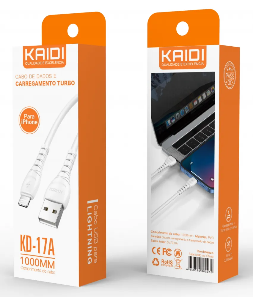 Cabo USB para Lightning Kaidi KD-17A 100cm