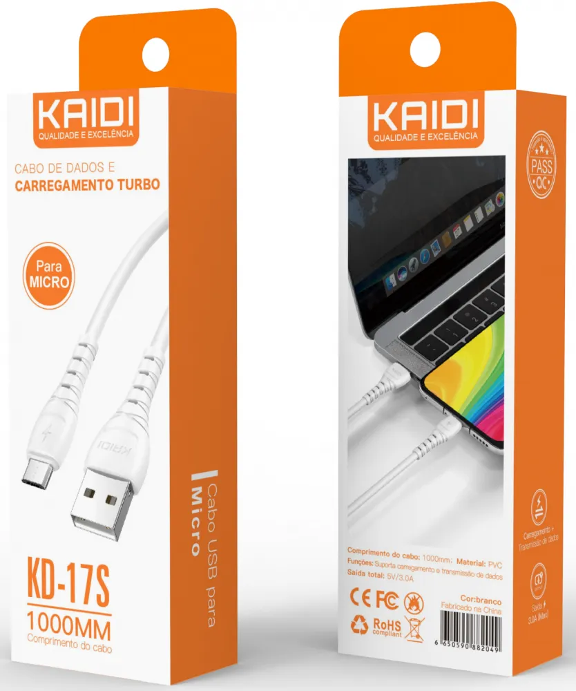 Cabo USB para Micro Kaidi KD-17S 100cm Imagem