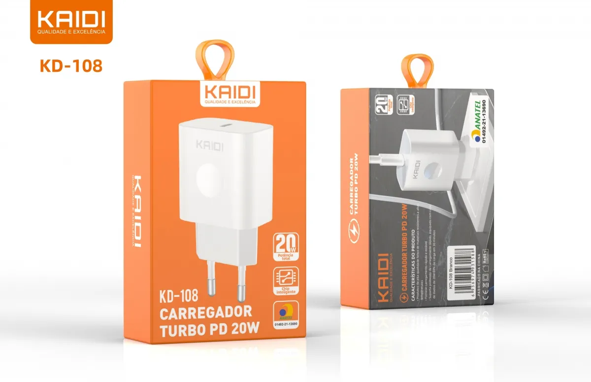 Carregador Saida Tipo-C QC3.0 Kaidi KD-108