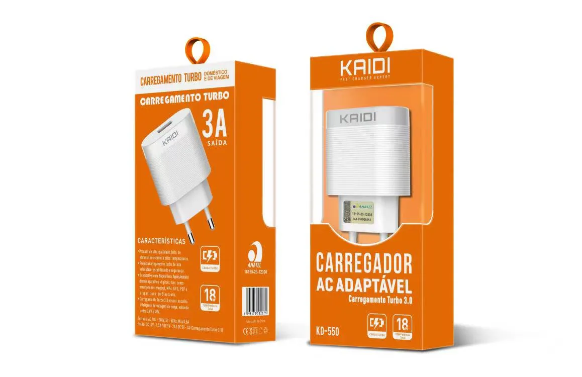Carregador Saida USB QC3.0 Kaidi KD-550 Imagem