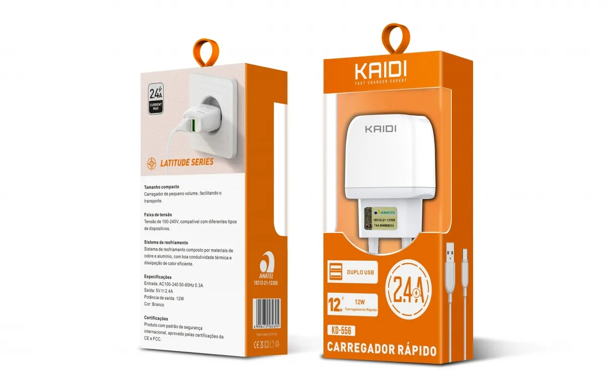 Carregador 2 USB 2.4A Kaidi KD-556 Sem Cabo Imagem