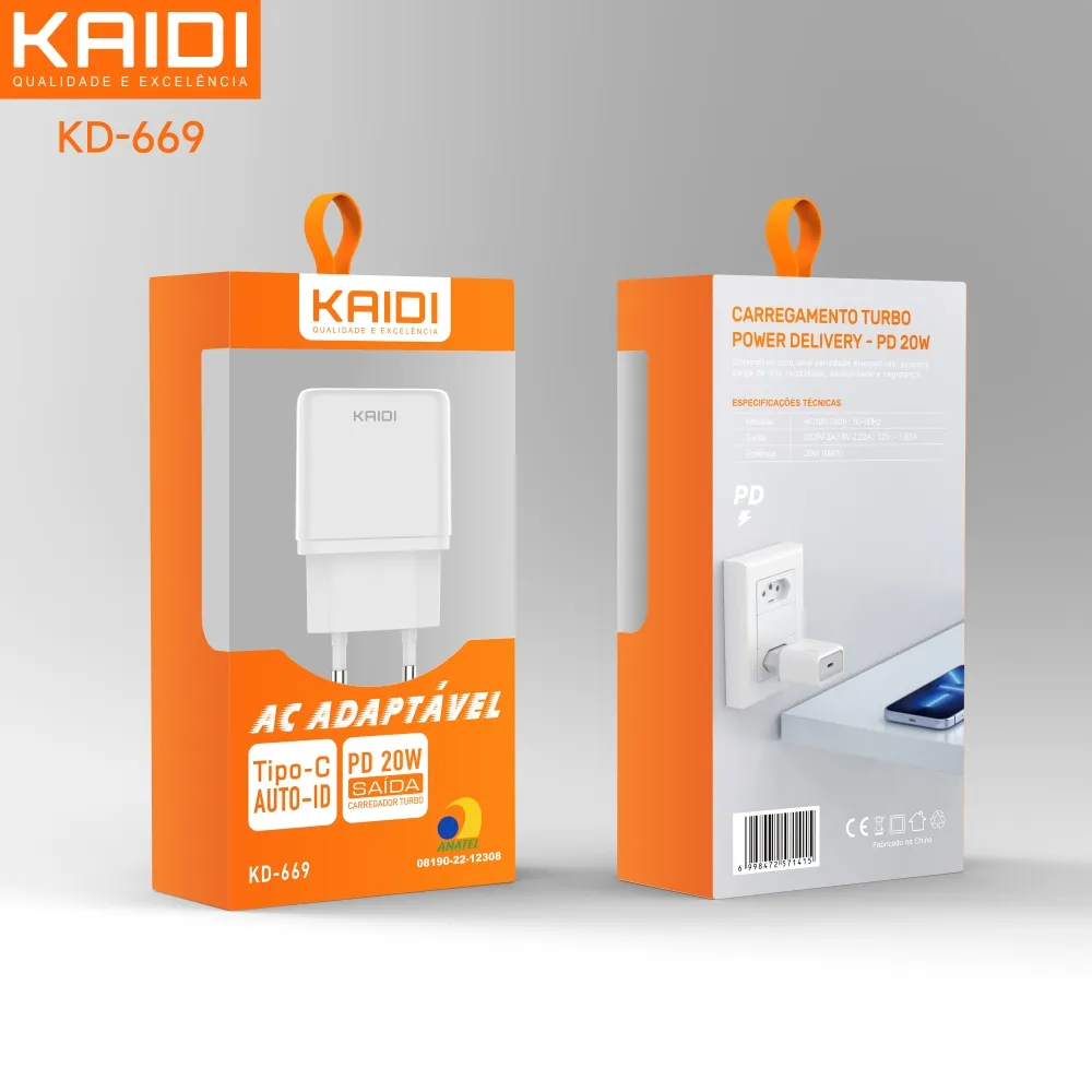 Carregador Saida Tipo-C 20W Sem Cabo Kaidi KD-669