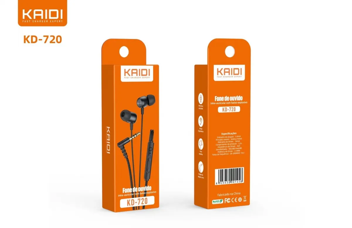 Fone de Ouvido P2 com Microfone Kaidi KD-720 Imagem