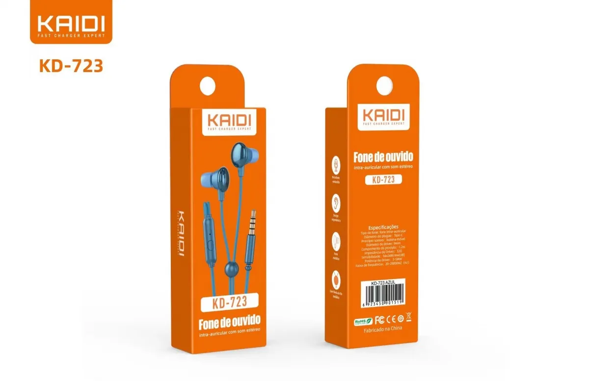 Fone de Ouvido Kaidi P2 com Microfone KD-723 Imagem
