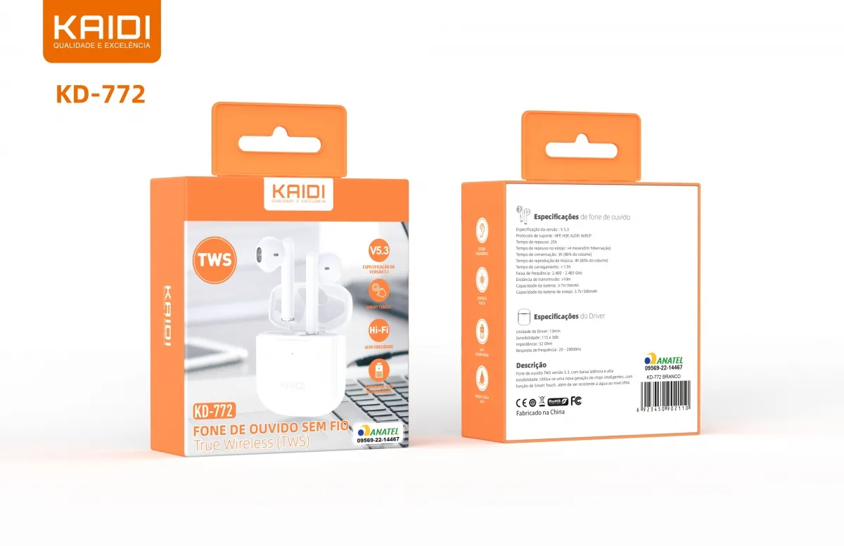 Fone de Ouvido TWS Kaidi KD-772