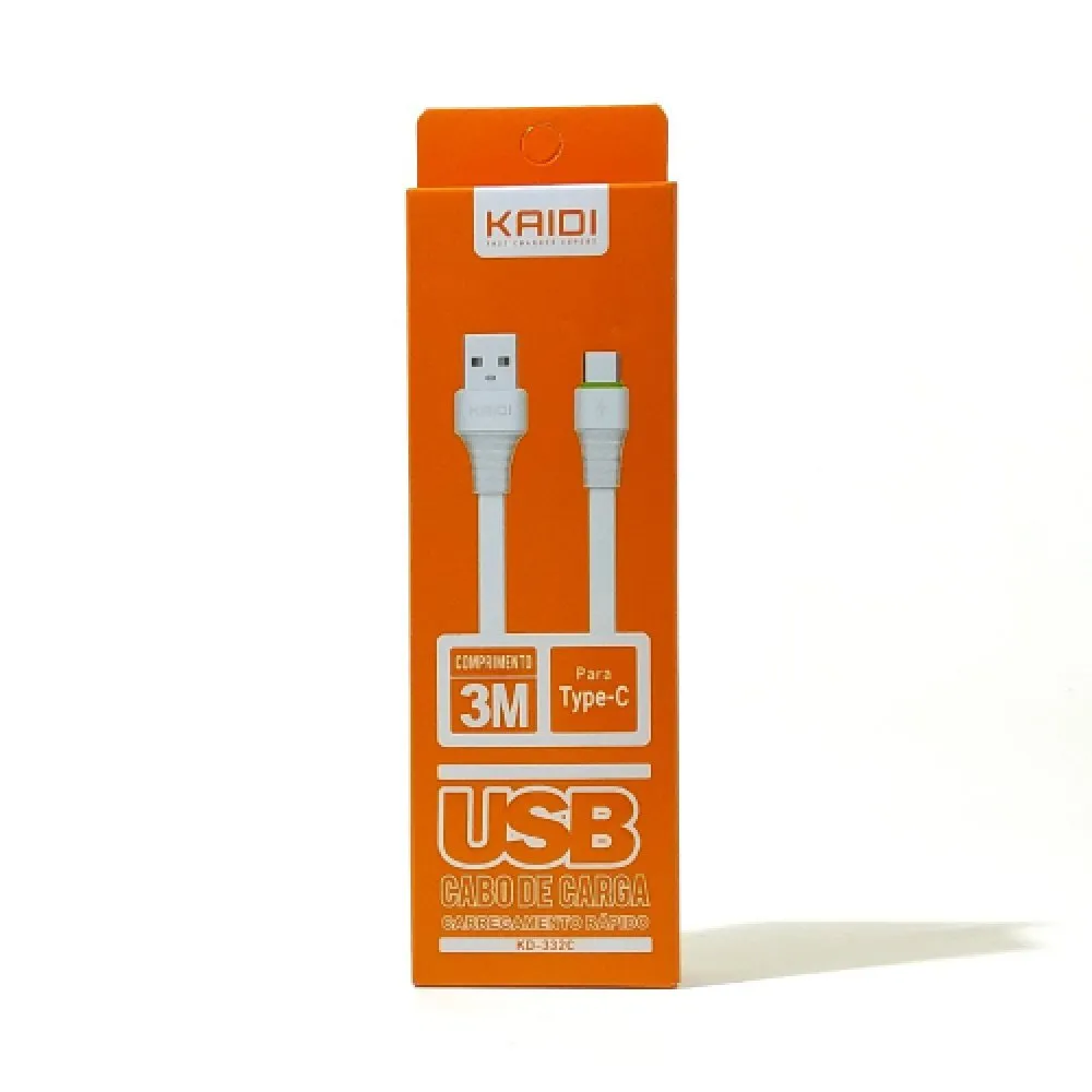 Cabo USB para Tipo-C Kaidi KD-332C 300cm