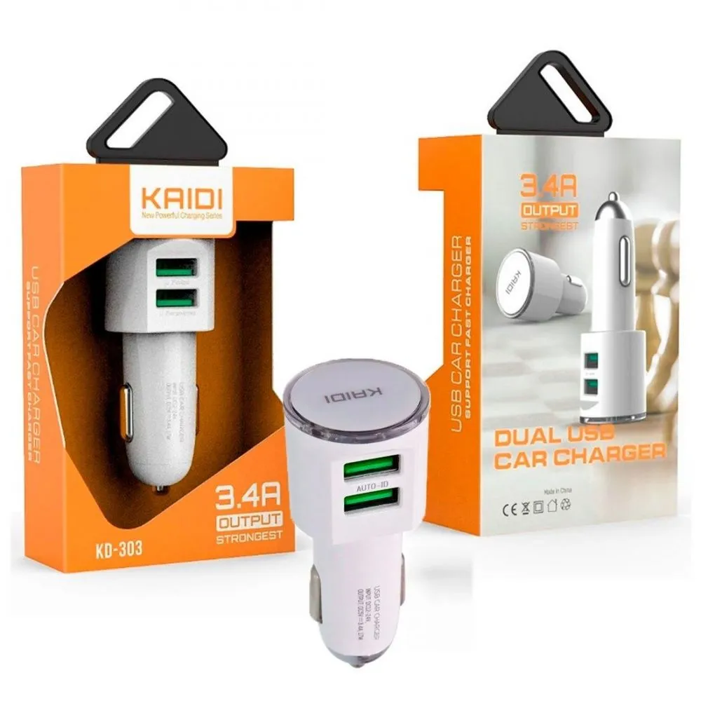 Carregador Veicular 2 USB 3.4A Kaidi KD-303