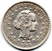 1913 - 1000 Réis - Estrelas Soltas - Prata .900 - Aprox. 10g - 26mm - Moeda Brasil