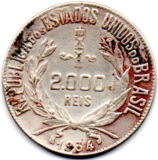 1934 - 2000 Réis - Mocinha - Prata .500 - Aprox. 8g - 26mm - Moeda Brasil
