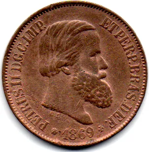 1869 - 20 Réis - Com Ponto (Rs.) - Moeda Brasil Império