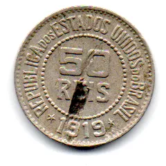 1919 - 50 Réis - Moeda Brasil - C/ Danos