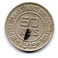 1919 - 50 Réis - Moeda Brasil - C/ Danos