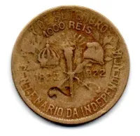 1922 - 1000 Réis - Comemorativa Centenário da Independência - C/ Carimbo Privado Desconhecido (2) - Moeda Brasil
