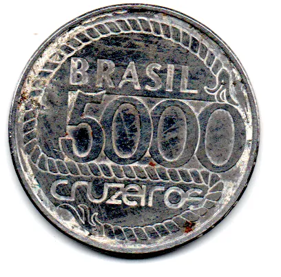 1992 - 5000 Cruzeiros - Comemorativa 2° Centenário da Morte de Tiradentes - Moeda Brasil - C/ Danos