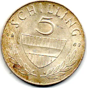 Áustria - 1965 - 5 Schilling - Prata .640 - Aprox. 5,2g - 23,5mm Imagem