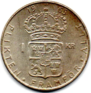 Suécia - 1965 - 1 Krona - Prata .400 - Aprox. 7g - 25mm