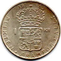 Suécia - 1965 - 1 Krona - Prata .400 - Aprox. 7g - 25mm
