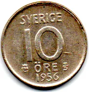 Suécia - 1956 - 10 Ore - Prata .400 - Aprox 1,44g - 15mm
