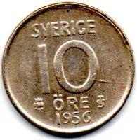 Suécia - 1956 - 10 Ore - Prata .400 - Aprox 1,44g - 15mm