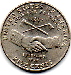 Estados Unidos - 2004P - 5 Cents - Comemorativa - Viagem para o Oste - Louisiana Purchase