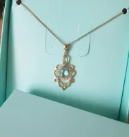 Colar cristal gota azul turquesa Folheado a ouro 18k