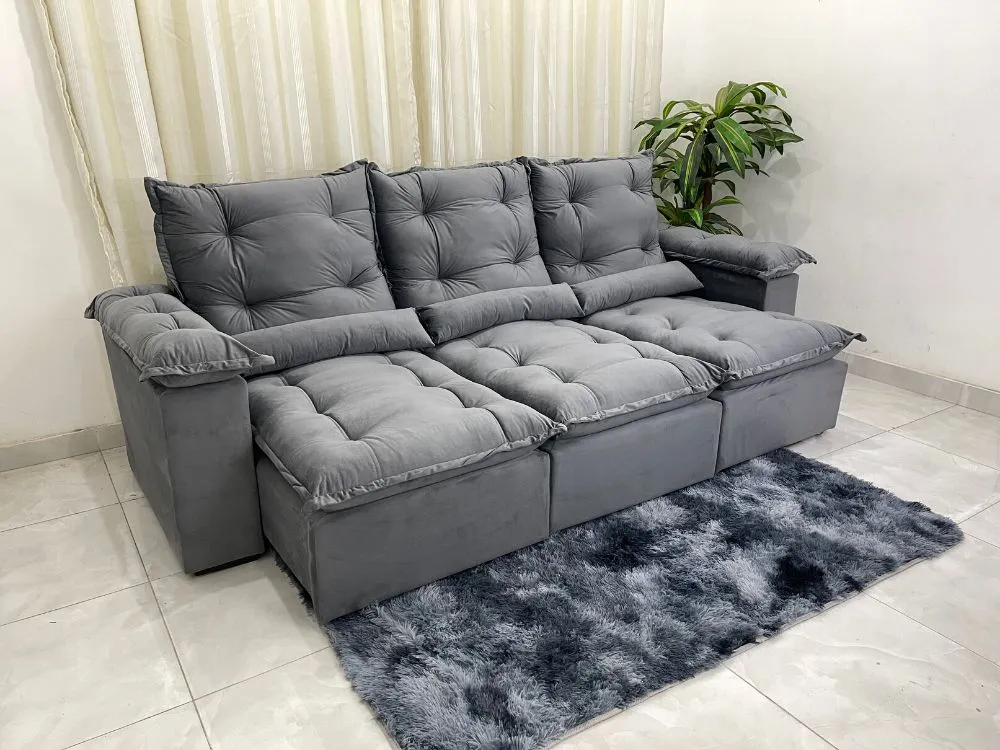 Decormobile Sofá Retrátil Reclinável Asturias Compacto 2.70m tecido