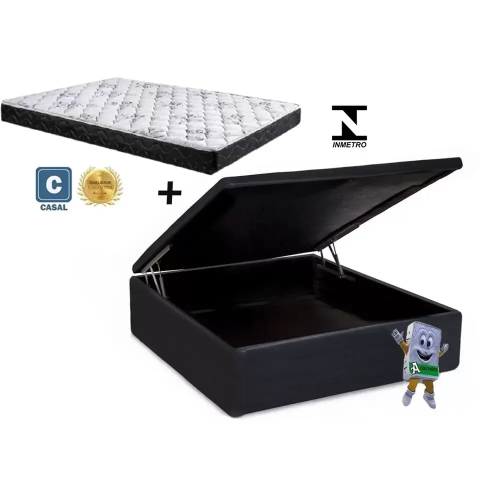 Bau casal carioca VZ 30 cm +12 cm + Colchão Casal 138 Espuma D20 12 SELADO PAROPAS cm espuma