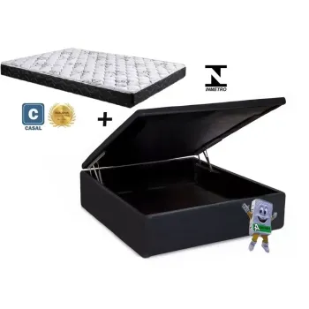 Bau casal carioca VZ 30 cm +12 cm + Colchão Casal 138 Espuma D20 11 cm espuma