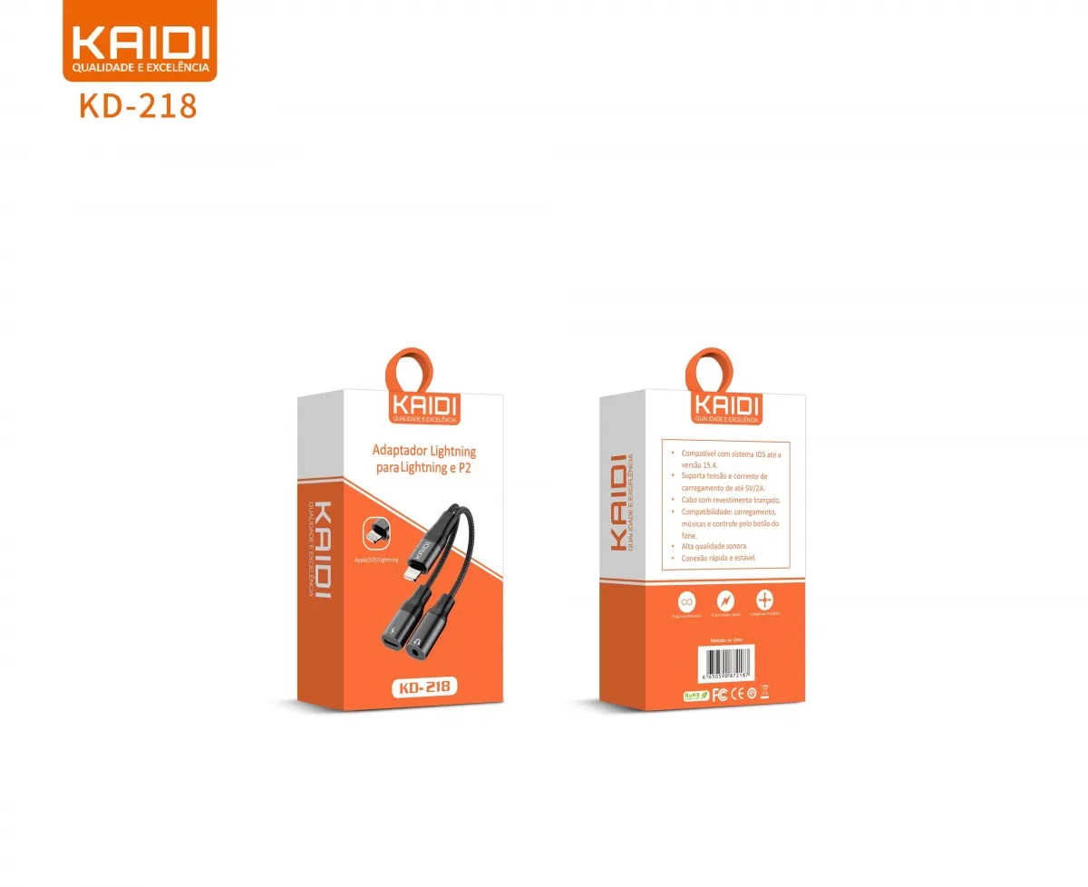 Adaptador Lightning para Lightning e P2 Kaidi KD-218