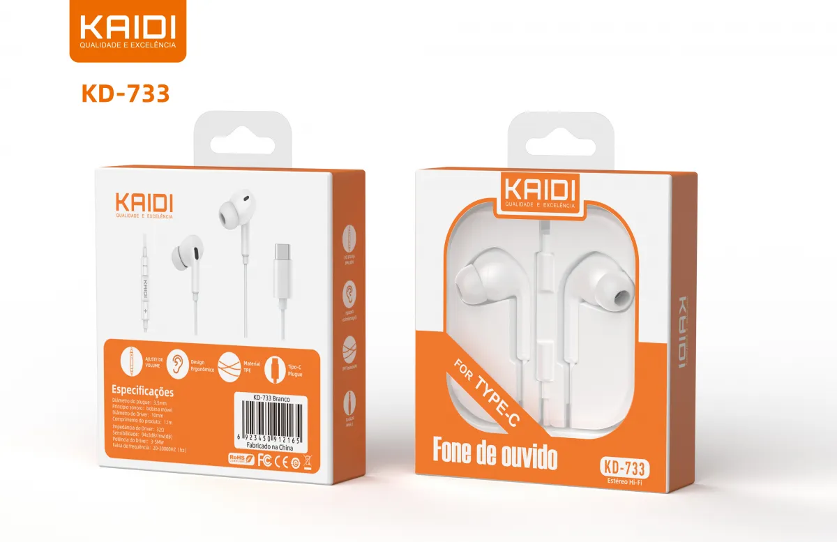 Fone de Ouvido Tipo-C com Microfone Kaidi KD-733 Imagem
