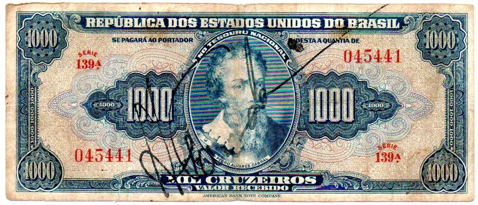 C048 - 1000 Cruzeiros - 1° Estampa - Série 139 - Assinada a Mão / Autografada - Data: 1943- Pedro Alvares Cabral - BC