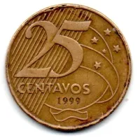 1999 - 25 Centavos - Moeda Brasil - C/ Danos