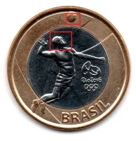 2015 - 1 Real - ERRO: Duplicação (Na Cabeça) - Comemorativa Olimpíadas - Volei - Moeda Brasil