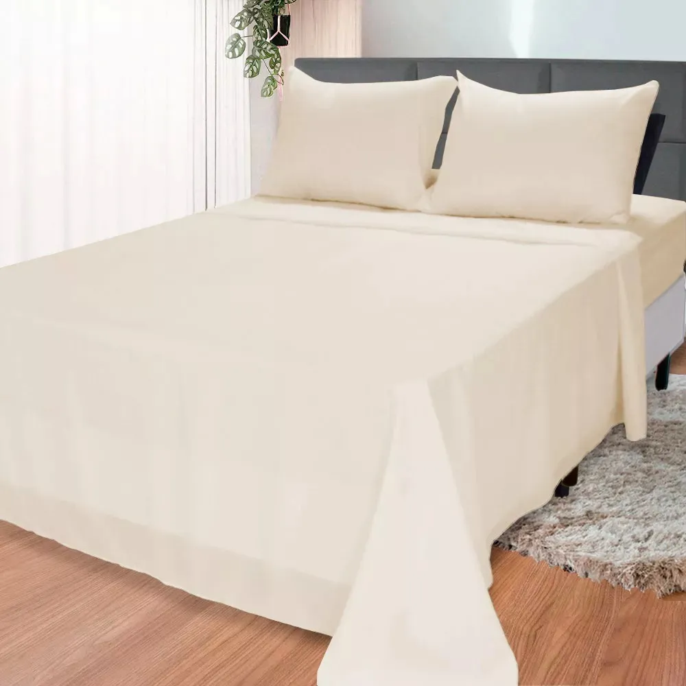 Jogo de Lençol 04 Pç Malha King Creme