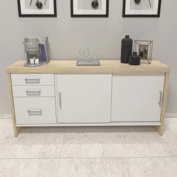 Armário Credenza Executivo 1600 Tamburato 50mm com Gavetas e Portas de Correr  - Foto 2