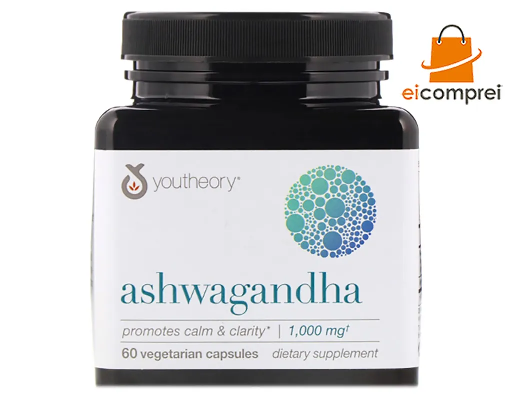 Ashwagandha (Ginseng Indiano) Youtheory® 60 Vegetariano Capsulas Original + Frete Grátis
