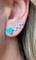 Ear cuff 4 corações, esmeralda colombiana 