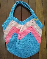 Bolsa de Crochê Quadrada Chevron Azul, Coral, Nude (G) 16 - Foto 3