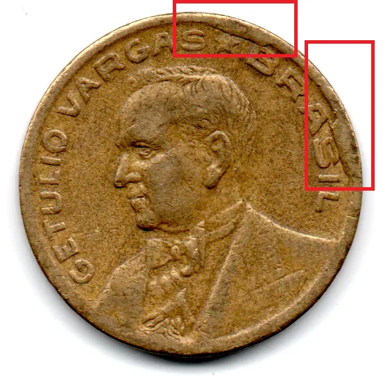 1944 - 50 Centavos - SEM Sigla OM no Anverso - ERRO: Cunho Quebrado - Moeda Brasil