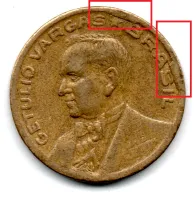 1944 - 50 Centavos - SEM Sigla OM no Anverso - ERRO: Cunho Quebrado - Moeda Brasil