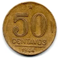 1944 - 50 Centavos - SEM Sigla OM no Anverso - ERRO: Cunho Quebrado - Moeda Brasil - Foto 2