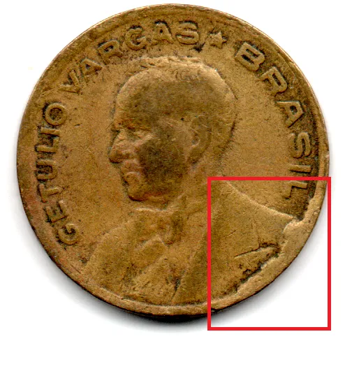 1945 - 20 Centavos - SEM Sigla OM no Anverso - ERRO: Cunho Quebrado - Moeda Brasil