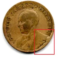 1945 - 20 Centavos - SEM Sigla OM no Anverso - ERRO: Cunho Quebrado - Moeda Brasil